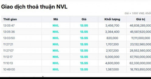 Hơn 22 triệu cổ phiếu NVL vừa được trao tay giá sàn