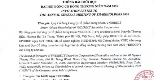 Chứng khoán VNDirect (VND) triệu tập ĐHCĐ