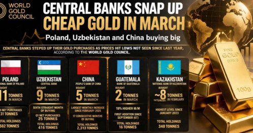 Ngân hàng trung ương toàn cầu “gom mạnh” vàng khi giá giảm sâu