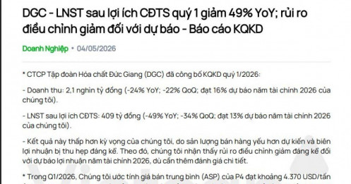 Vietcap: Cổ phiếu DGC có thể bị đưa vào diện kiểm soát và hạn chế giao dịch