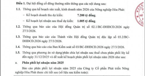 Nông nghiệp Hòa Phát sắp trả cổ tức tiền mặt lớn