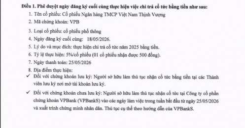 VPBank sắp chi gần 4.000 tỷ đồng tiền mặt trả cổ tức cho cổ đông