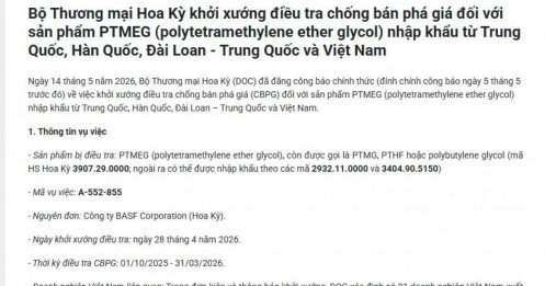 Mỹ quyết định khởi xướng điều tra một mặt hàng xuất khẩu từ Việt Nam, cáo buộc biên độ phá giá tới 212%