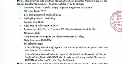 VNDirect (VND) sắp chi hơn 760 tỷ đồng trả cổ tức tiền mặt