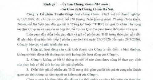 Thaiholdings (THD) giải trình về đà tăng dựng đứng của cổ phiếu