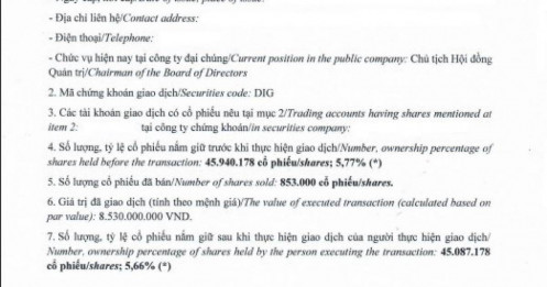 Chủ tịch DIC Group và người thân tiếp tục bị giải chấp cổ phiếu DIG