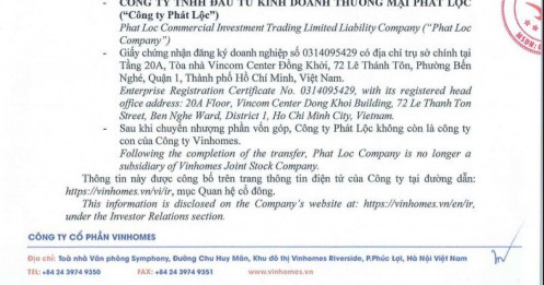 Vinhomes (VHM) cơ cấu danh mục công ty con
