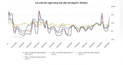 Lãi suất qua đêm vọt lên 9,5%