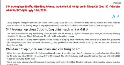 Vinhomes mở bán NOXH giá từ 22,6 triệu đồng/m², 344 hồ sơ đã đủ điều kiện