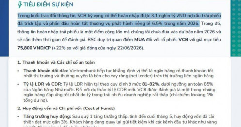 Vietcombank (VCB) có khả năng hoàn nhập 3.100 tỷ đồng nợ xấu