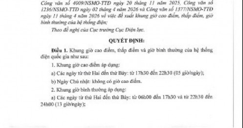 Lộ trình áp giá bán lẻ điện giờ cao điểm, thấp điểm và bình thường