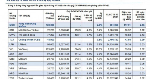 VN30 sắp tái cơ cấu: Loạt quỹ ETF gần 10.000 tỷ đồng “gom mạnh” MCH, STB, MWG