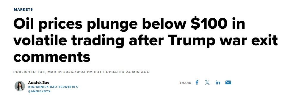 Giá dầu giảm sâu về dưới 100 USD sau tuyên bố của ông Trump