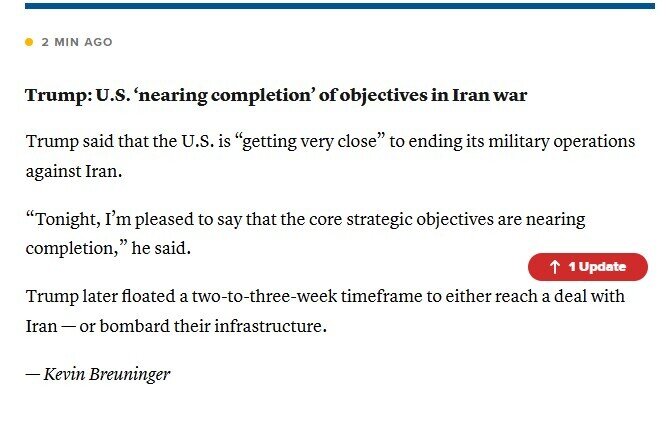 TT Trump khẳng định chiến tranh sắp kết thúc, cam kết sẽ giáng những đòn “cực kỳ mạnh” trong những tuần tới