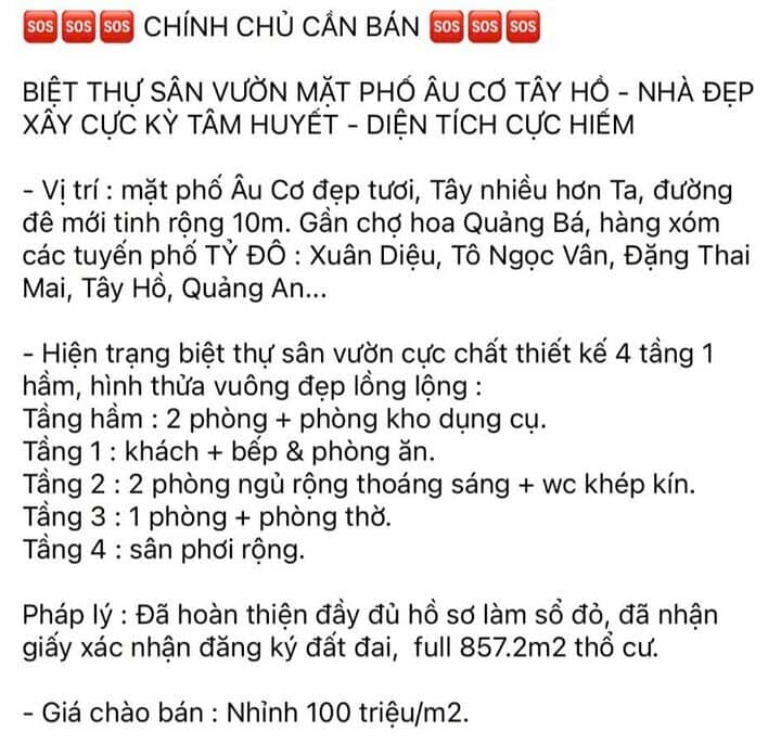 Bất ngờ mức giá nhiều biệt thự ở 'đất vàng' Hồ Tây, Hà Nội