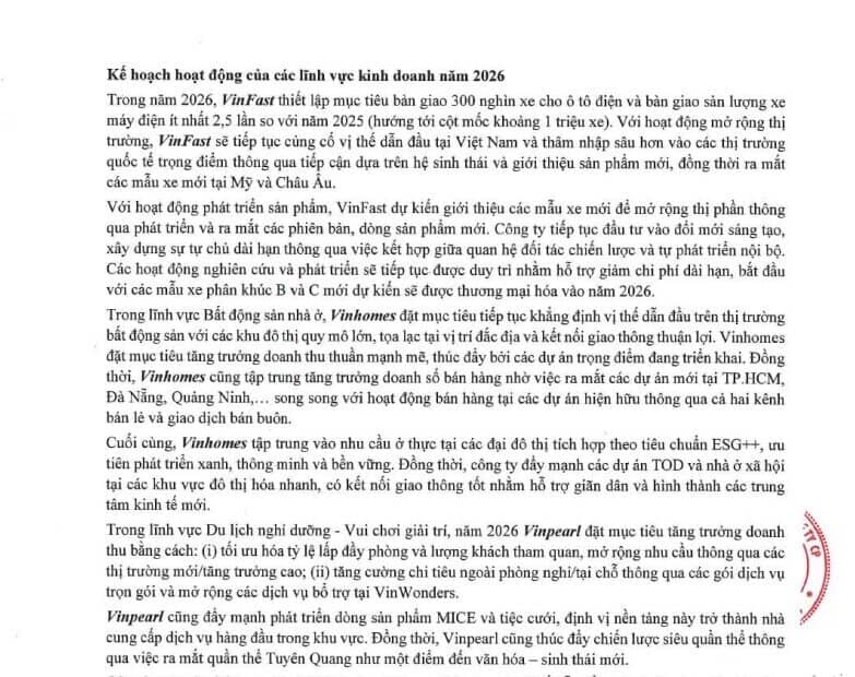 Vingroup đặt doanh thu 450.000 tỷ, LNST 25.000 tỷ đồng trong năm 2026