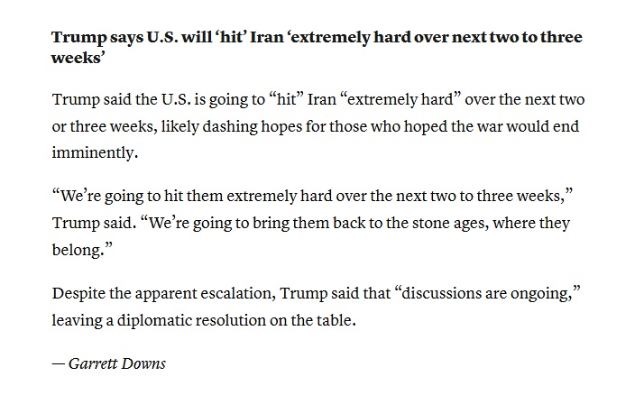Ông Trump tuyên bố sẽ "giáng đòn cực mạnh vào Iran" trong 2-3 tuần tới
