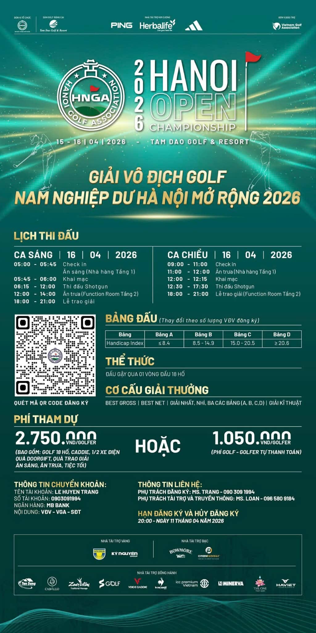 Hơn 500 vận động viên chính thức tham gia tranh tài tại Giải Vô địch Golf Hà Nội Mở rộng 2026