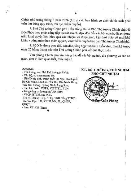 Kết luận của Thường trực Chính phủ tại cuộc họp về tình hình thực hiện Dự án đường sắt Bắc Nam