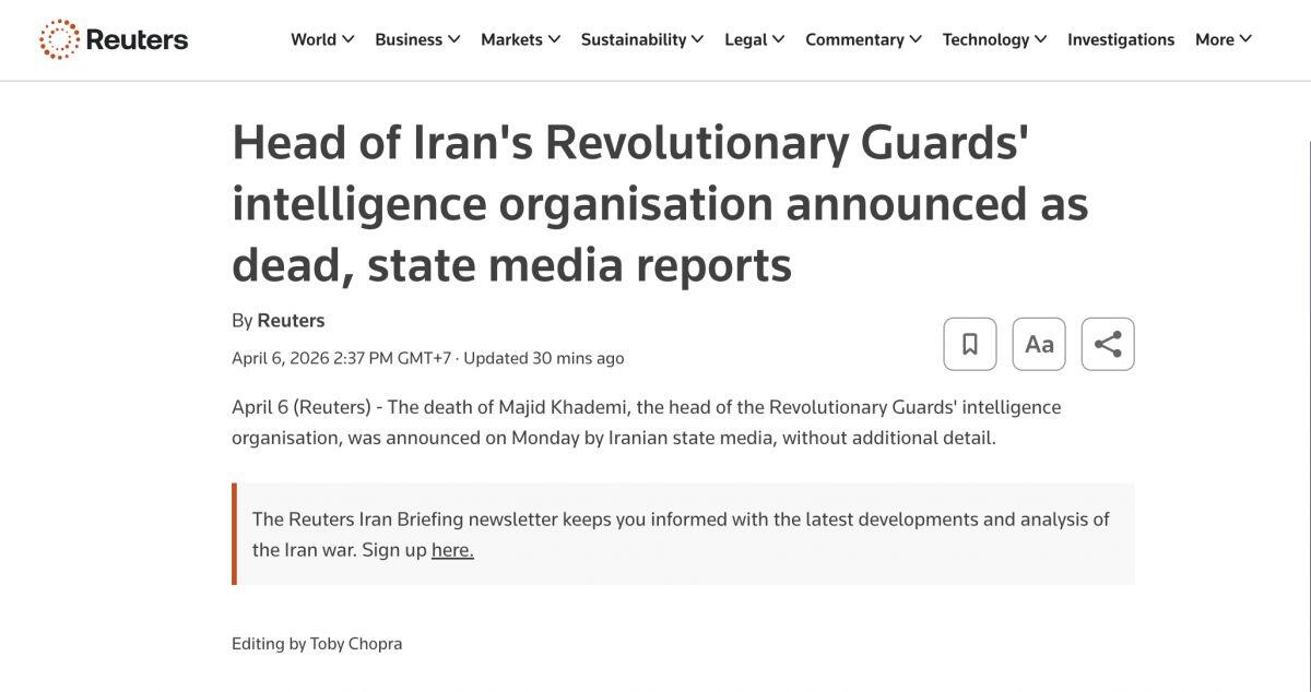 Tướng tình báo quyền lực nhất của Iran tử trận