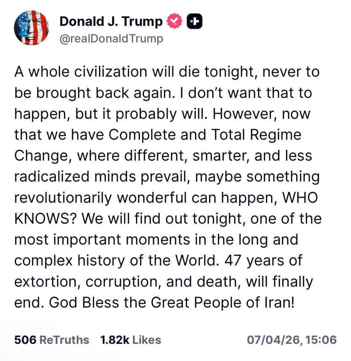 Ông Trump dọa Iran: 'Cả một nền văn minh có thể biến mất trong đêm nay'