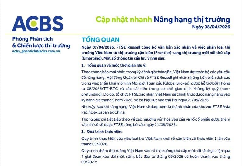 171 triệu USD sẽ “đổ bộ” vào TTCK Việt ngay tháng 9/2026