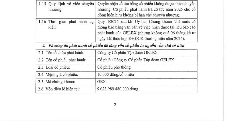 Cổ đông GELEX (GEX) sắp nhận cổ tức, cổ phiếu thưởng tổng 45%
