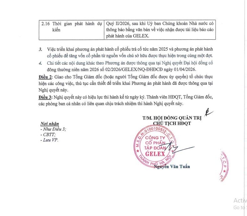 Cổ đông GELEX (GEX) sắp nhận cổ tức, cổ phiếu thưởng tổng 45%