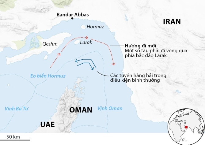Iran công bố 'lộ trình tránh thủy lôi' ở eo biển Hormuz