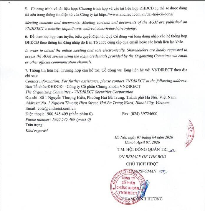 Chứng khoán VNDirect (VND) triệu tập ĐHCĐ