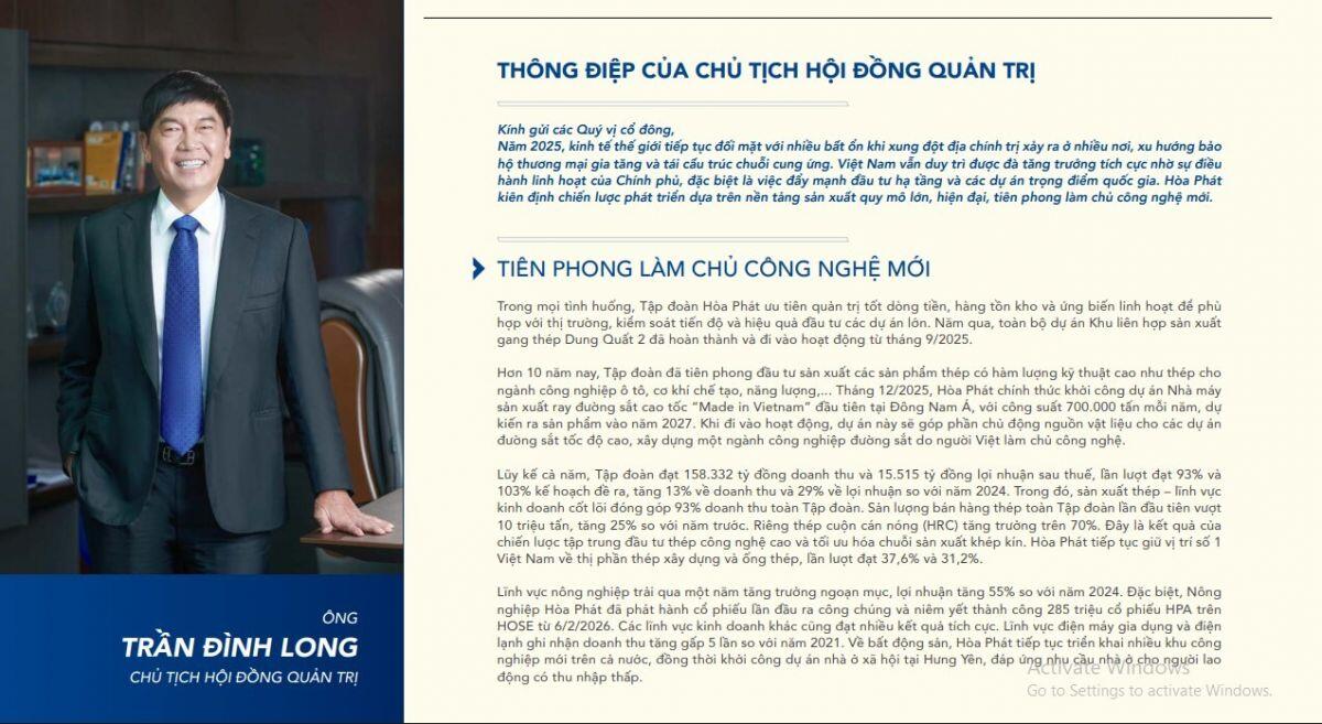 Tỷ phú Trần Đình Long gửi thông điệp đến 300.000 cổ đông Hòa Phát