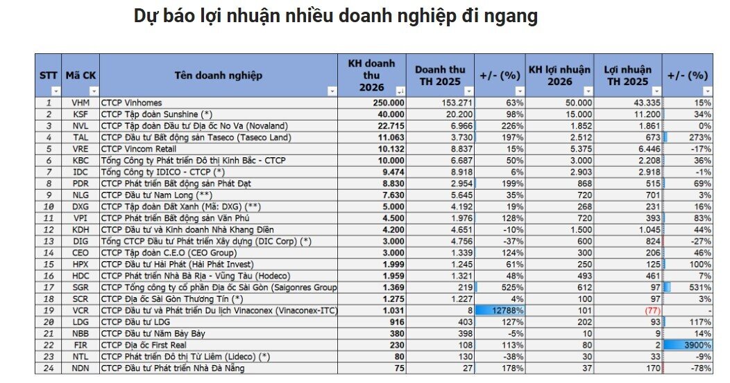 Bức tranh tham vọng: 24 doanh nghiệp BĐS đặt mục tiêu lãi hơn 87.500 tỷ
