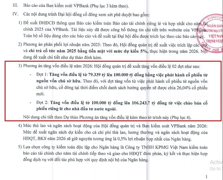 VPBank tham vọng vốn điều lệ trên 100.000 tỷ đồng, lớn nhất hệ thống ngân hàng