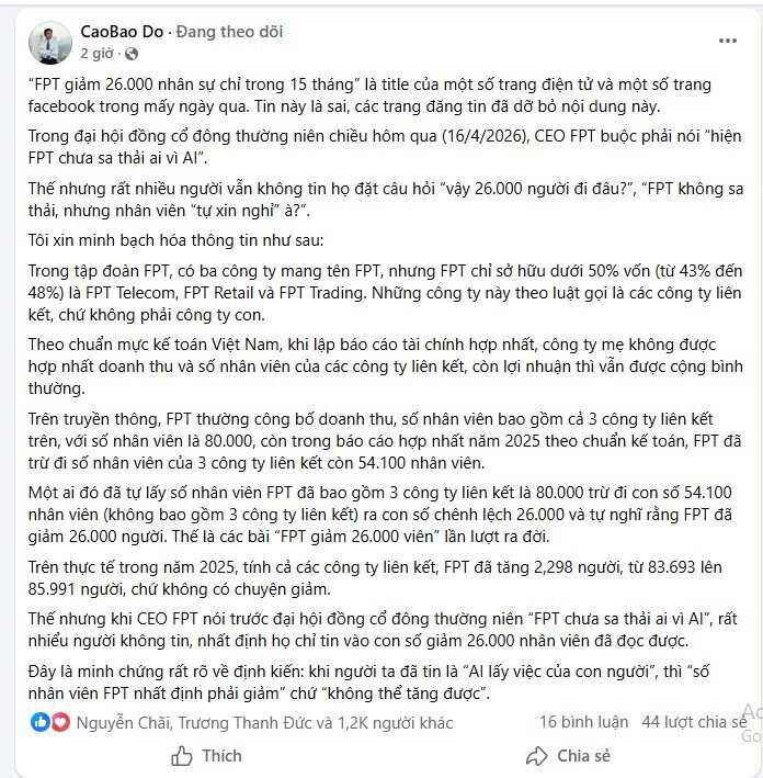 Thực hư chuyện FPT giảm 26.000 nhân sự trong 15 tháng
