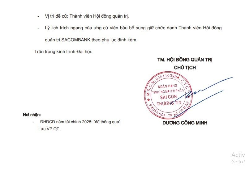 Ông Nguyễn Đức Thụy chính thức ứng cử vào HĐQT Sacombank