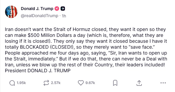 Đòn kinh tế khổng lồ: Ông Trump nói Iran “chảy máu” 500 triệu USD/ngày vì Mỹ phong tỏa