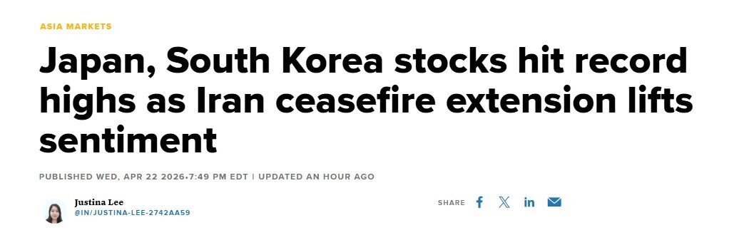 Ngừng bắn Iran kéo chứng khoán Nhật - Hàn lên đỉnh, dầu tiếp đà tăng
