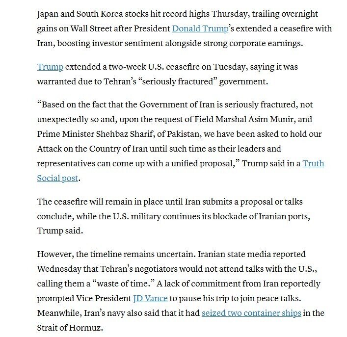 Ngừng bắn Iran kéo chứng khoán Nhật - Hàn lên đỉnh, dầu tiếp đà tăng