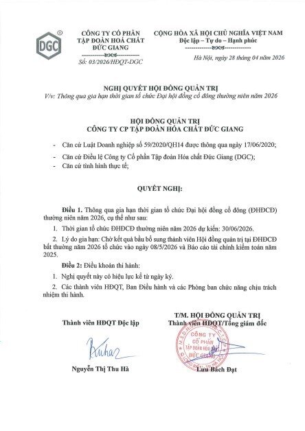 Hóa chất Đức Giang (DGC) vừa phát thông báo quan trọng