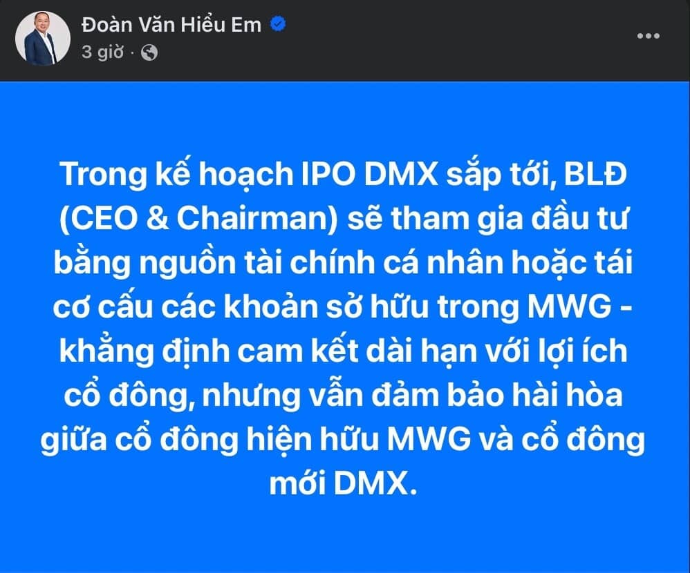 Đằng sau thương vụ bán 2 triệu cổ phiếu MWG của ông Đoàn Văn Hiểu Em