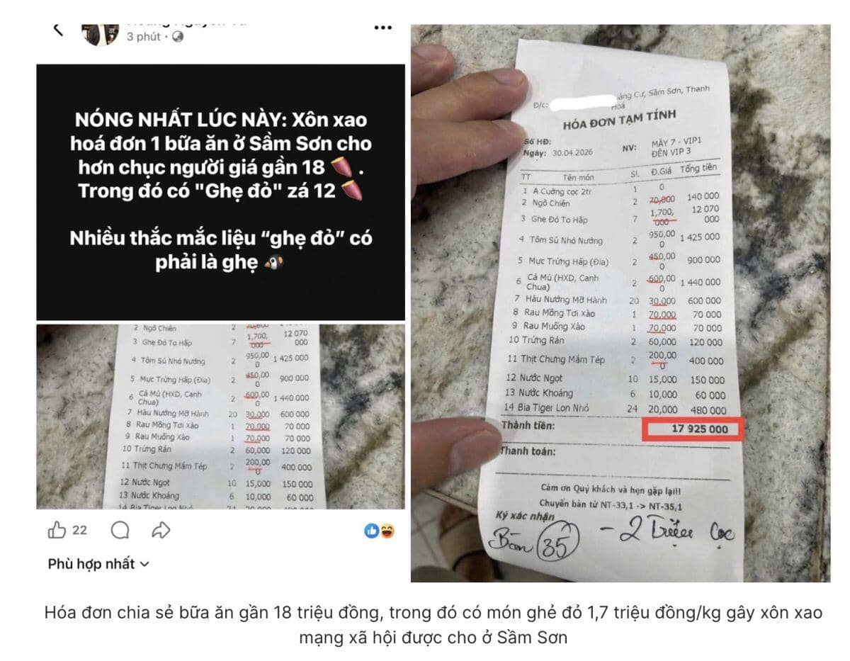 Ghẹ đỏ 1,7 triệu/kg: Thực hư bữa ăn đắt đỏ ở Sầm Sơn?