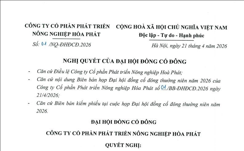 Nông nghiệp Hòa Phát sắp trả cổ tức tiền mặt lớn