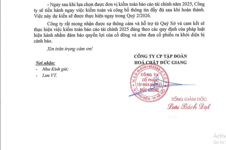 Hoá chất Đức Giang (DGC) nêu lộ trình khắc phục cổ phiếu bị cảnh báo
