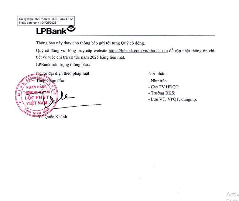 Nóng: Ngân hàng trả cổ tức tiền mặt cao nhất năm 2026 sắp lăn chốt, thanh toán ngay trong tháng 5