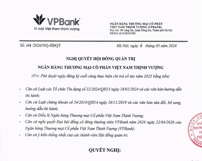 VPBank sắp chi gần 4.000 tỷ đồng tiền mặt trả cổ tức cho cổ đông