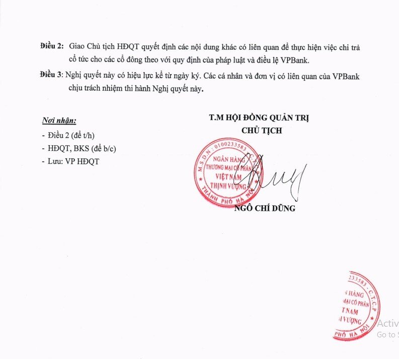VPBank sắp chi gần 4.000 tỷ đồng tiền mặt trả cổ tức cho cổ đông