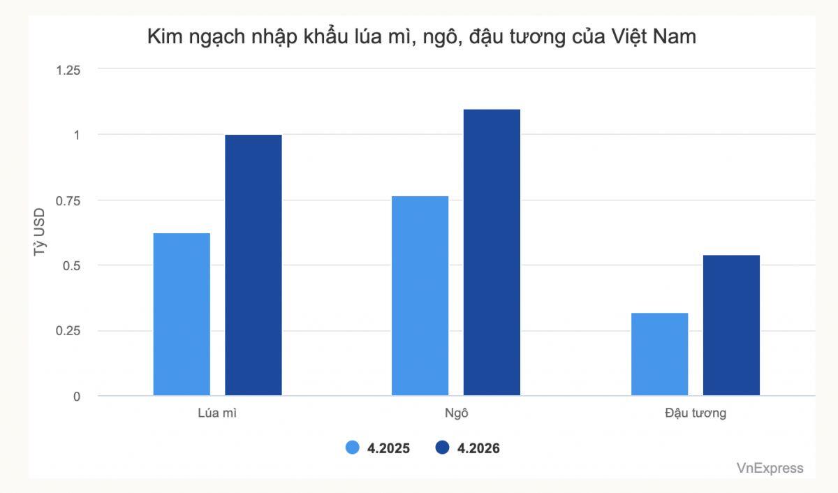 Việt Nam chi hơn 2,6 tỷ USD nhập ngô, lúa mì, đậu tương