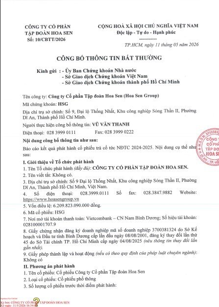 Hoa Sen (HSG) tăng vốn vượt 8.000 tỷ đồng sau đợt trả cổ tức