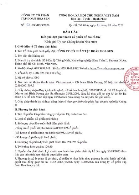 Hoa Sen (HSG) tăng vốn vượt 8.000 tỷ đồng sau đợt trả cổ tức