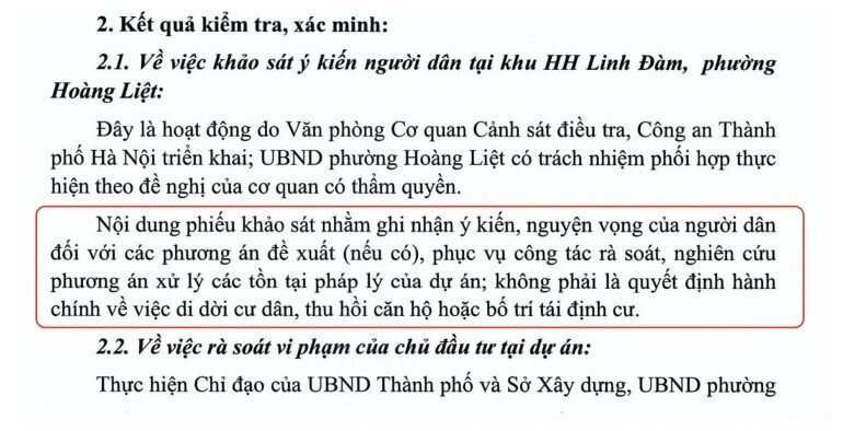 Hà Nội nói rõ về phiếu khảo sát tại HH Linh Đàm: Chưa có chuyện di dời cư dân